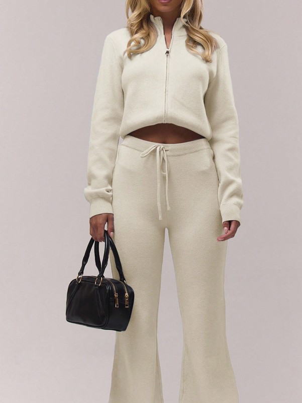 Knitted Drawstring Waist Wide Leg Relaxed Trousers Only Fall Autumn Old Money Cute